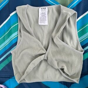 Cotton On Women's Light Green Ribbed Crop Top